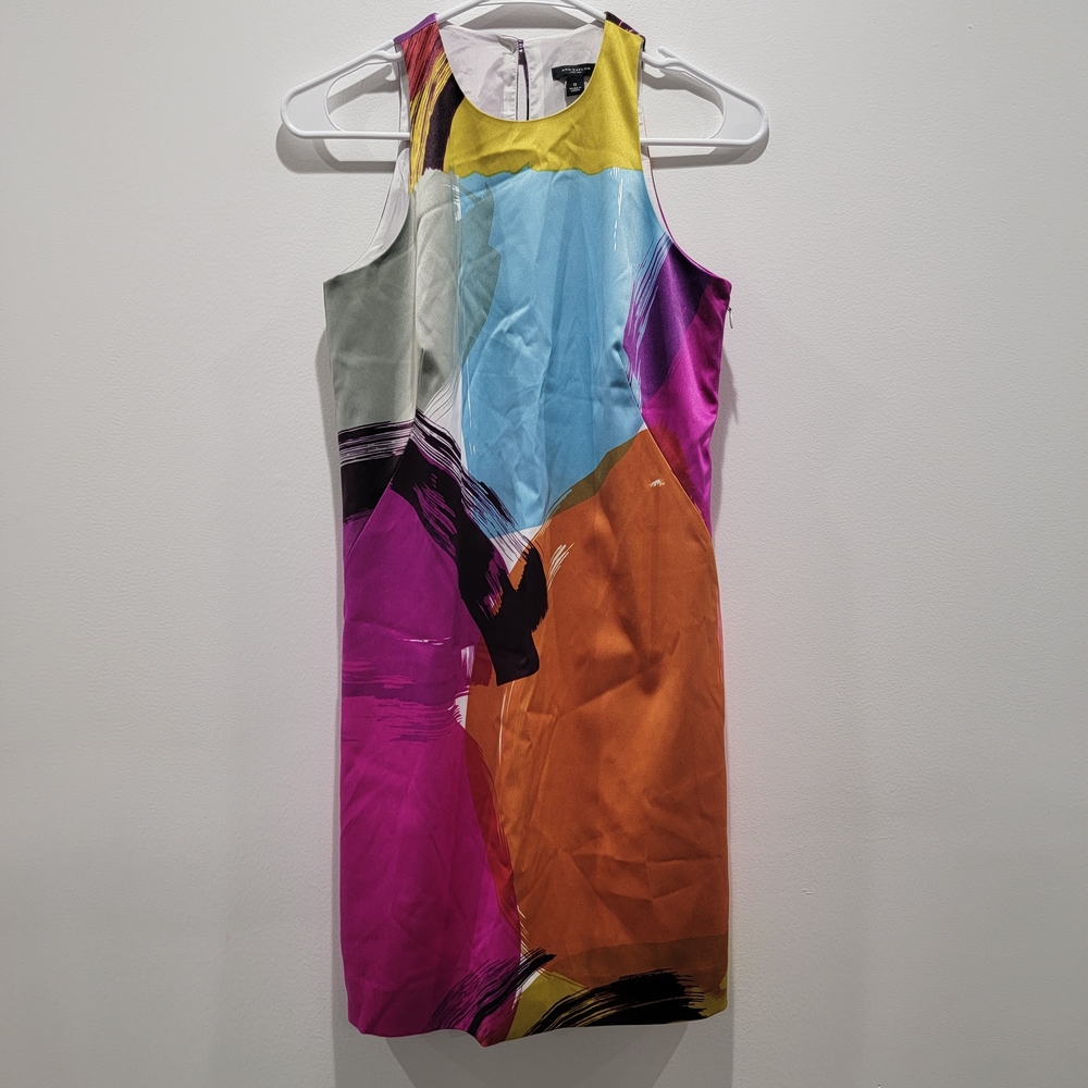 Ann Taylor Multicolor Abstract Midi Dress Sz 0